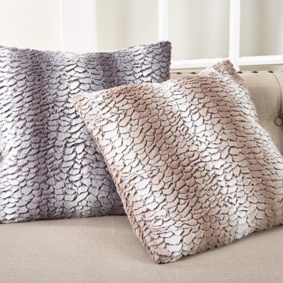 Plush Faux Fur Pillow Covers 18" Square, in Grey or Natural (set of 2 Covers) - Picture 1 of 4